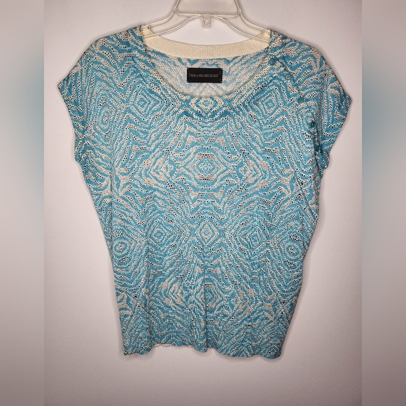 ZADIG VOLTAIRE DELUXE Silk & Cashmere Aqua Hexaprint  Top Sz Small Ninon… - Picture 1 of 10